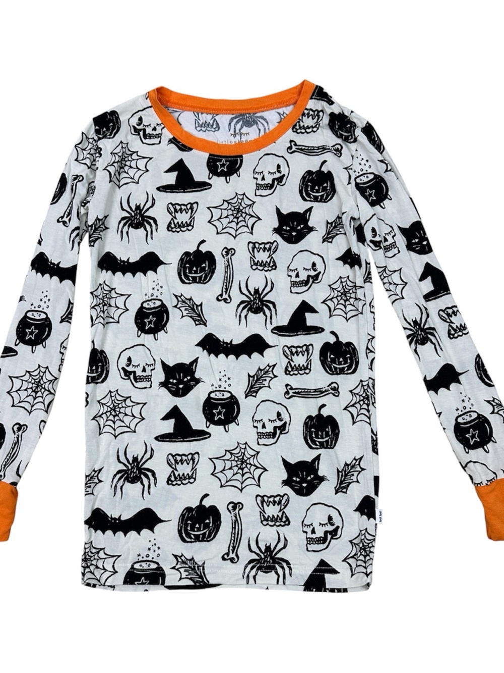 Little Sleepies White Halloween Long Sleeve Top with Orange Trim